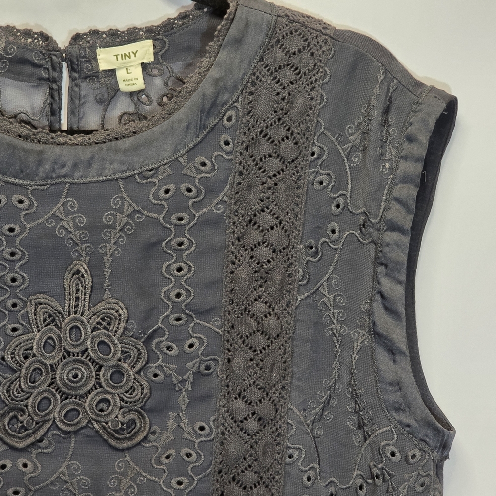 Anthropologie TINY Black Embroidered Eyelette Sleeveless Top Linen Blend, L - Picture 3 of 10